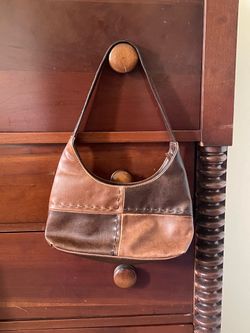 brown patched mini purse