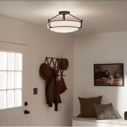Alkire 22 in. 4-Light Olde Bronze Hallway Transitional Semi-Flush Mount Ceiling Light with Frosted Glass