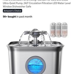 Stainless Steel Cat Water Fountain for Drinking with 3 Filters, 2.8L Auto Pet Drinking Fountain for Cats with 20dB Ultra-Quiet Pump, 24/7 Circulation 