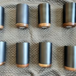 8 Black Metal Wine Chillers with Wood Base