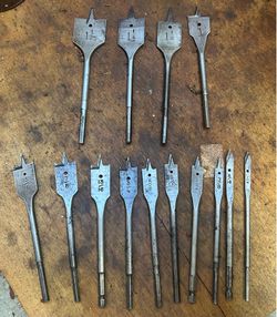 Lot of 14 - Spade Bits aka Paddle Bits - Various Sizes 1/4" to 1-1/2"