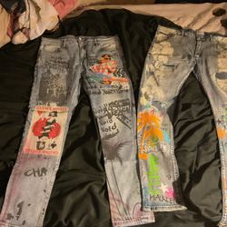 Embellish Graphic Jeans Size 38 ($30 each Both for $45)