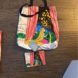 Disney Store Repunzel Canvas Tote Bag And Small Bag