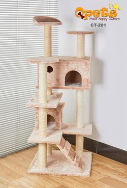 Qpets Cat Tree CT-201, for Small Cat or Kittens, 50 Inch Tall Beige