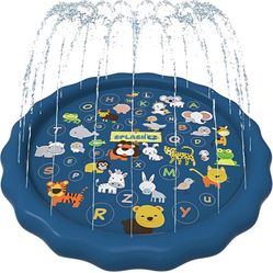 SplashEZ 3-in-1 Splash Pad, Sprinkler for Kids and Wading Pool for Learning – Dog Sprinkler Pool, 60’’ Inflatable Water Summer Toys – “from A to Z” Ou