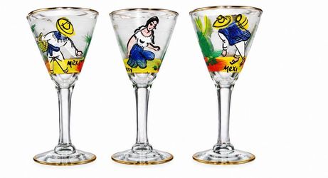 Hand-Painted Mexico Cordial Glasses Set of 3