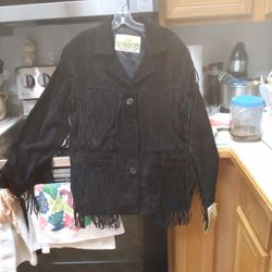 Ladies Saude Leather Coat With Fringes  New