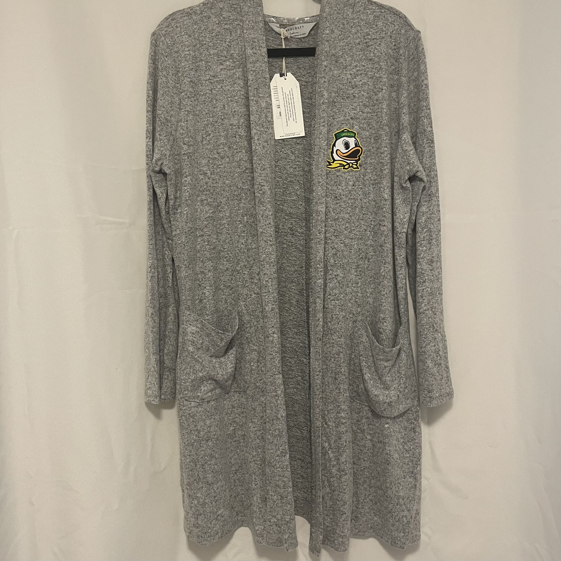 Oregon Ducks College Open-Front Cardigan Sweater Heather Gray NWT
