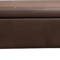 51 Inch Storage Ottoman, Storage Bench with Safety Hinge, Upholstered Synthetic Leather Ottoman Bench for Bedroom, Living Room, Entryway, Hallway, Foo