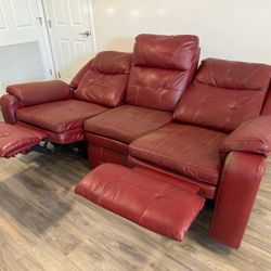 Red Leather Recliner Sofa
