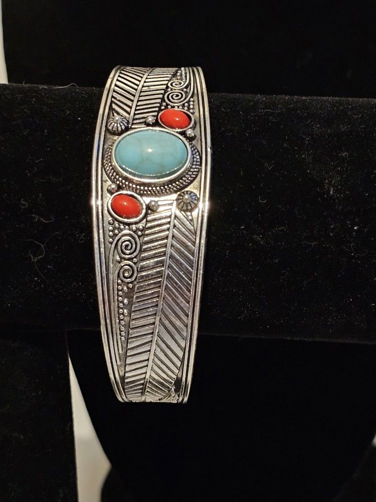 New Silver Turquoise Bangle Bracelet