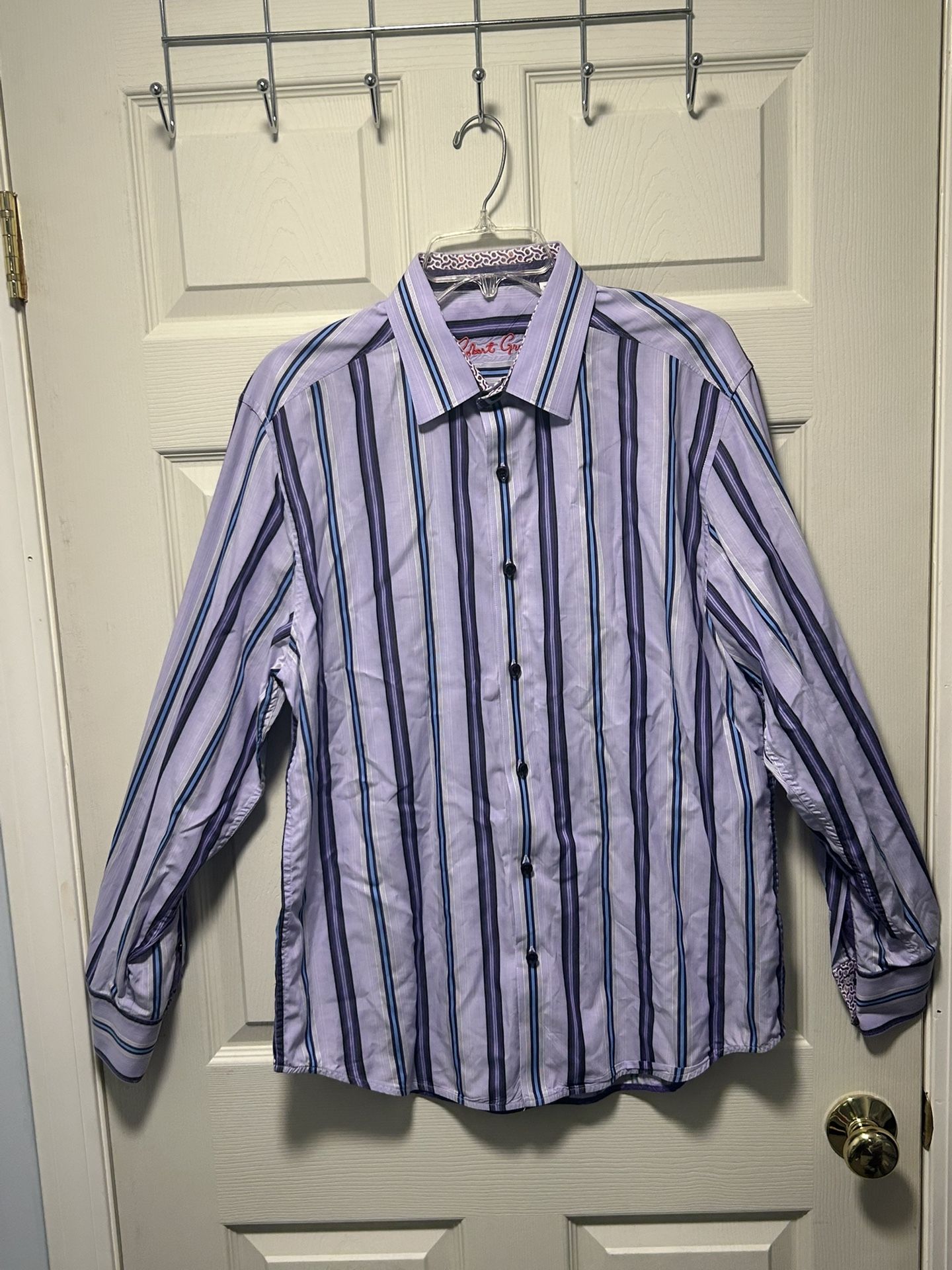 Robert Graham Men's XL Blue Purple Striped Cotton Shirt Button Down Long Sleeves