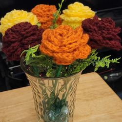 Crocheted Roses  In Fall Colors