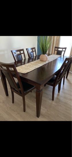 Dark Wood Dining Table Set with 6 Chairs