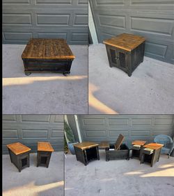 4 Piece living room furniture set solid Wood coffee table, 2 chairside tables & end table