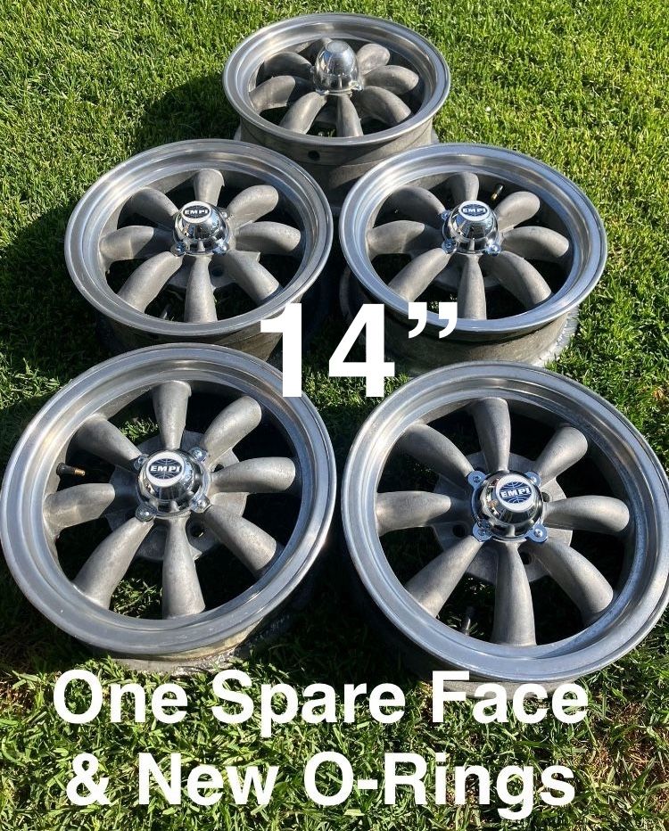 Vintage Race Wheels, Empi 4Lug, 4x114.3, 4x4.5, SEMA APPROVED, 14”, Datsun, Toyota, Corvair, Nova, Falcon, 240z, 510, Corsa, Located In LaHabra Ca