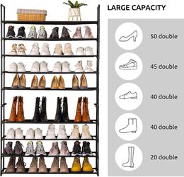 10-Tier Large Capacity Shoe Rack, Shoe Shelf Organizer Non-Woven Fabric &  Metal