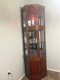 OBO..Vintage Oriental Corner Curio Cabinet . Cabinet Only