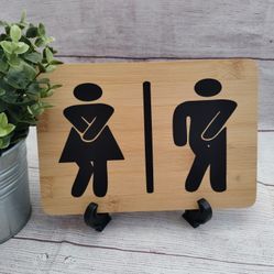 Funny Bathroom Restroom Farmhouse Style Wood Sign Decor 