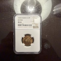 1959 Diez Pesos Gold NGC MS66 MÉXICO