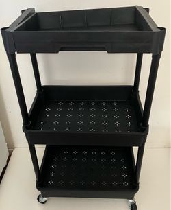 27" Tall Black Plastic Dismountable Kitchen Wheeled Shelf Organizer