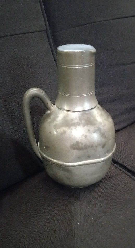 Antique Pewter Medical Bedside Water Container With Cup For Top Very Unique And Rare 