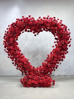 Red Rose & Delphinium Heart Arch With Stand