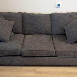 Havertys Sofa – Charcoal Gray Fabric – Down Feather Pillows