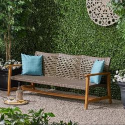 Wood + wicker 3 Seater Sofa For Patio, Backyard Or Sunroom