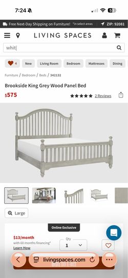 King size bed from living spaces