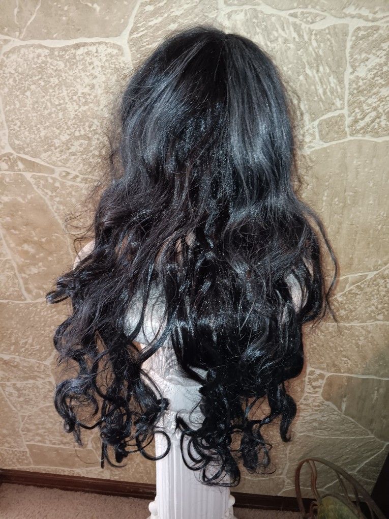 Long Black Straight Curly Wig