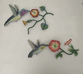 2 Hand Painted Metal Hummingbirds Birds