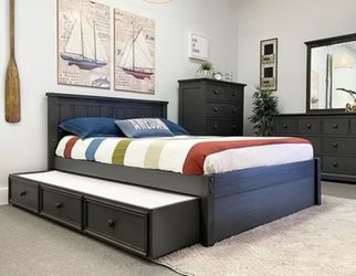 Bed  Full Size with Trundle or Storage and Mattress | Solid Wood | Weathered Grey