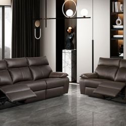 Brand New Brown Leather Reclining Sofa & Loveseat 