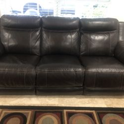 All Leather dual recliner sofa, USB charging with blue light