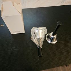 NEW Set of 2 Silver Metal Hand Call Bells with Black Handles