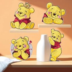 4pcs Set, Adorable Winnie the Pooh Embroidered Patches – Self-Adhesive Design, No Ironing Needed for Decorating Clothes, Bags, Phones, and More!