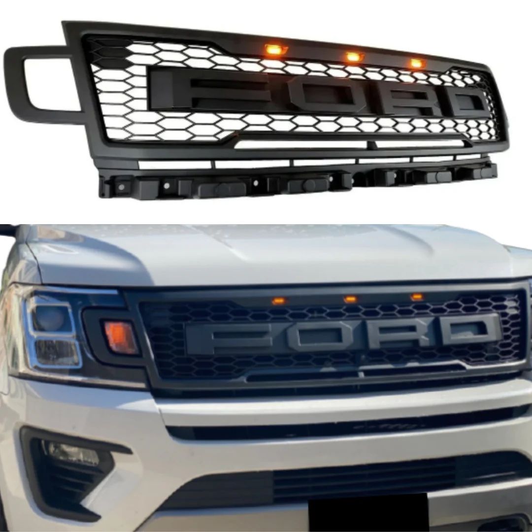 FRONT GRILLE FOR 2018-2021 FORD EXPEDITION RAPTOR UPPER BUMPER GRILL BLACK W/LED