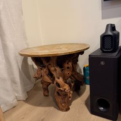 Burlwood And Marble Side Table 
