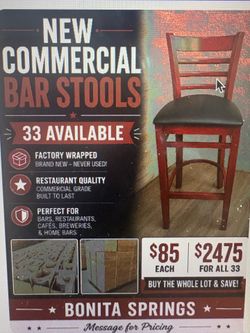 New Commercial Black Vinyl Mahogany Bar Stools