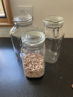Italian Glass Jars- 3 Ermetico- Fidenza  - Metal Clasp Storage Glass Jars