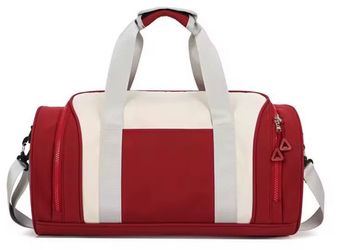 Red and White Duffle Bag with Shoulder Strap