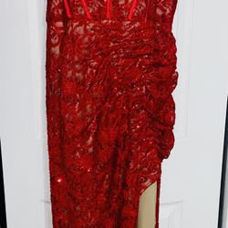 Red Sequined Prom Dress