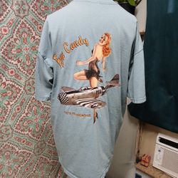 Vintage Gildan Light Blue P-47D Thunderbolt Eye Candy Pin Up Tee, Size L