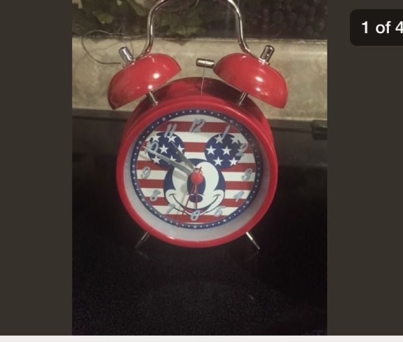 New in box avon Mickey Mouse alarm clock red American flag