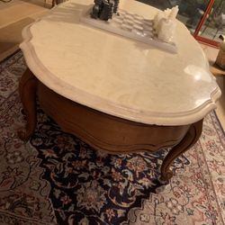 Vintage Marble Topped  Wood Coffee Table 
