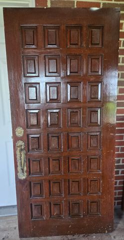 Rare MCM Solid Wood Entry Door with Original Brass Hardware – 36" x 78 5/8"
