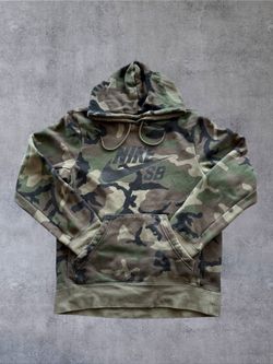 Nike SB Icon Camo Hoodie Mens Small Olive Green Woodland Pullover Fleece AT9755