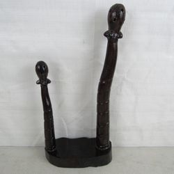 African Hand Carved Ebony Wood Stick Figures? 13 1/2" Tall


