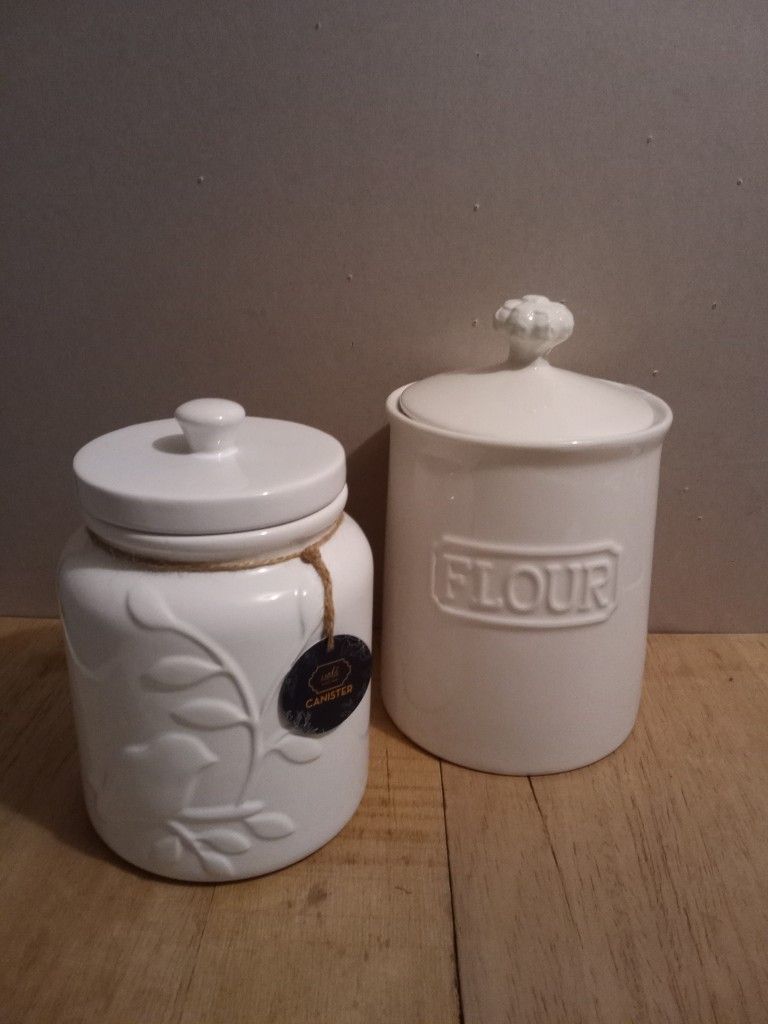 White Ceramic Containers With Tops $8 Each